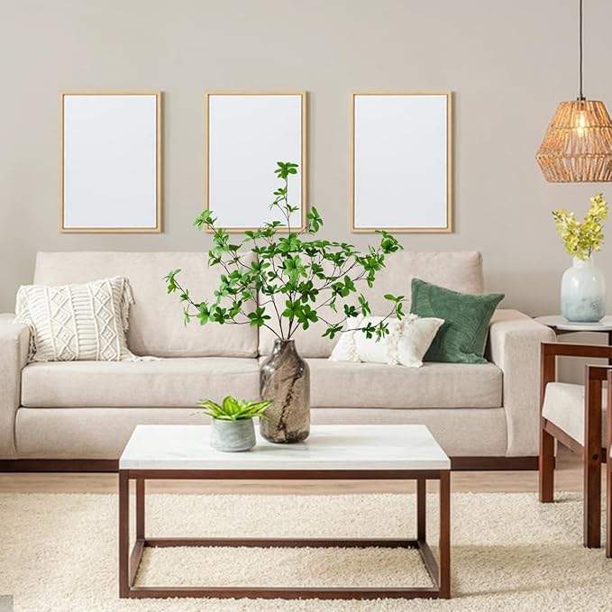 MeDecor 4Pcs Artificial Plants Greenery Stems, 25.6" Tall Faux Ficus Plant Spring Summer Twig Branches Fake Green Plants Stem for Vase Home Party Wedding Garden Office Decorations