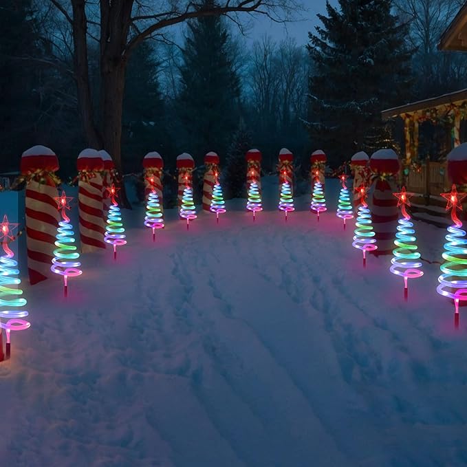 8 Pack Christmas Pathway Lights Outdoor, RGBW Smart Landscape Lights with APP & Remote Control, DIY Color Modes, Waterproof Connectable Yard Decor Lights with Music & Timer for Holiday Decorations