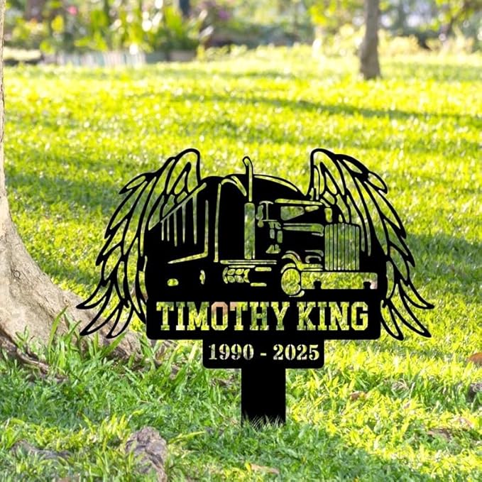 Custom Trucker Memorial Sign – Semi Truck Driver Memorial Stake, Sympathy Grave Marker, Remembrance Plaque (Trucker Memorial)