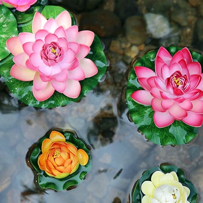 Superdream Water Floating Foam Large Lotus Flower for Pond Decor, Set of 6