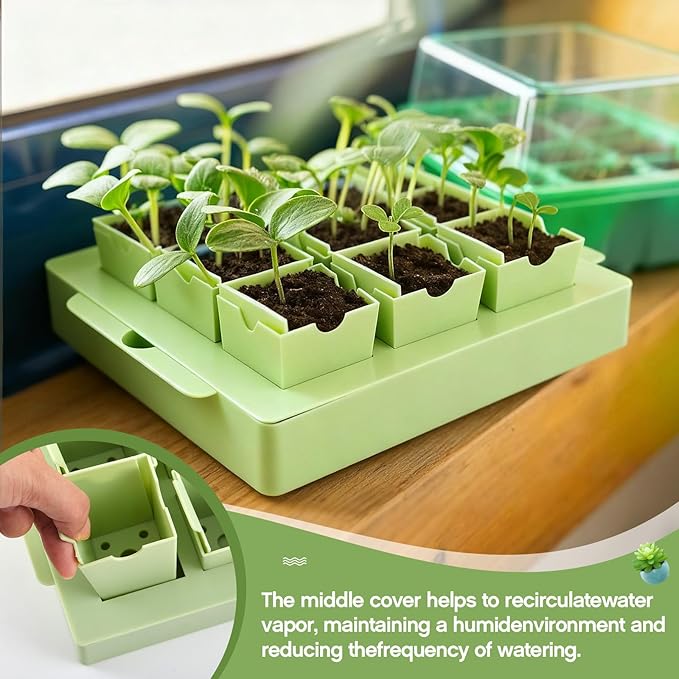 2 Set Seed Starting Tray, Portable Labeled Handle for Transplanting, 18 Deep 2.36" Cells, Each Cell Operated Independently, Reusable Seed Tray with Drainage Hole, Indoor, Outdoor