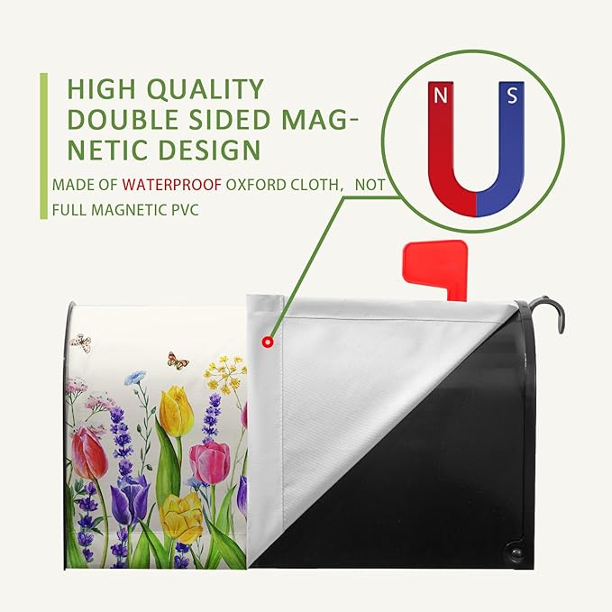 Spring Tulip Floral Mailbox Covers Magnetic Standard Size 18 X 21 Inch Summer Spring Flower Butterfly Mailbox Cover Post Box Cover Wraps for Home Yard Decorations