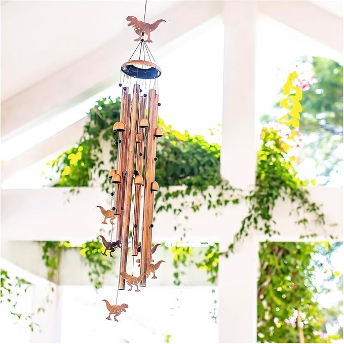 Extra Large Dinosaur Wind Chimes Outdoor Dinosaur Gifts for Women Men Mom Gardening Birthday Gifts Metal Memorial WindChimes for Outside/Indoors, Lawn, Patio, Yard Art, Garden Decor, Yard Decoration