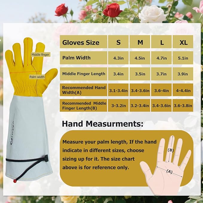 Gardening Gloves Thorn Proof for Rose Pruning & Cactus Trimming, Long Leather Garden Gloves for Women & Men (Large)