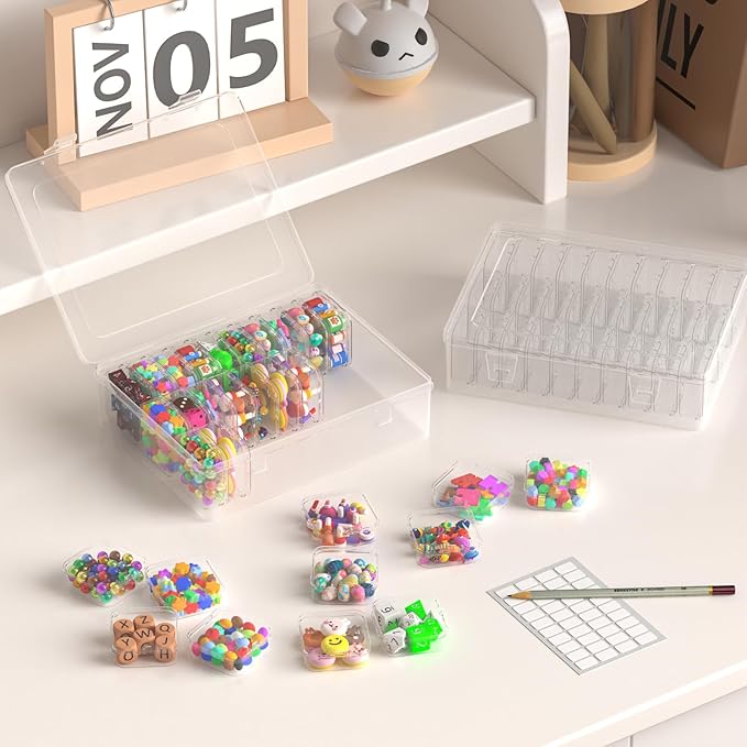 Bead Organizer Box, 31 Pcs Clear Plastic Storage Containers with Hinged Lids Mini Boxes for Jewelry Making, Crafts, DIY, Seed, Small Parts