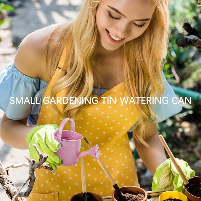 2Pcs Mini Watering Can Sprinkler Bucket for Kids Metal Gardening Water Pot for Outdoor and Indoor House Plants, /Beige/Cute Watering Can
