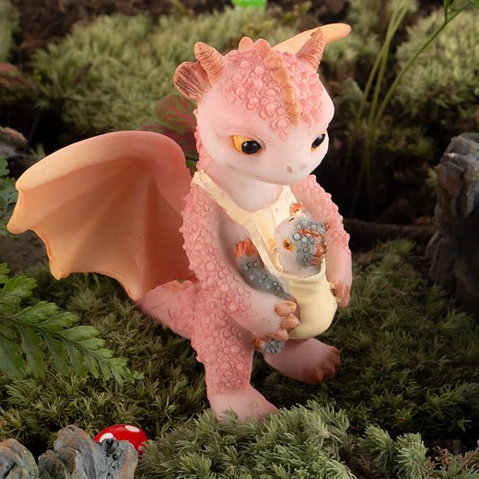 Mini Dragon Figurine, Resin Home Decor, Cute Ornaments, Lucky Animal Garden Statue for Micro Landscape (Mother and Baby)