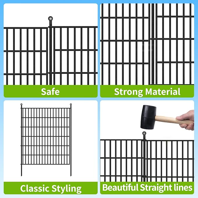 5 Panels No Dig Garden Fence, 32 in(H) X12.1 ft(L) Metal Fence Panels, Thickened Rustproof Garden Fencing, Animal Barrier for Dogs, Rabbits, and Patio
