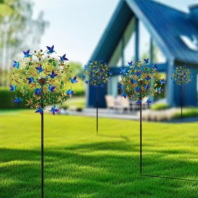 Outdoor Wind Spinner with Garden Stake 82.7" Metal Two-Way Wind Sculptures Solar Color Changing Lights Large Windmills for Garden,Patio,Yard,Lawn Decor Gifts Bird