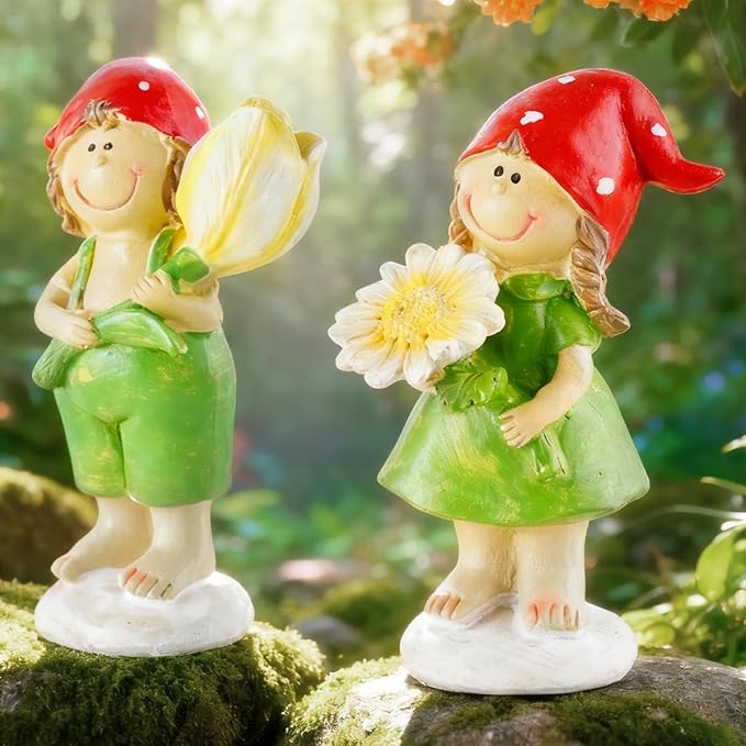 2 - Piece Set of Outdoor Garden Sunflower Fairy Resin Statues - Ideal for Patio, Lawn, Garden & Courtyard Decor, Indoor/Outdoor Home Accents, for Parents & Friends