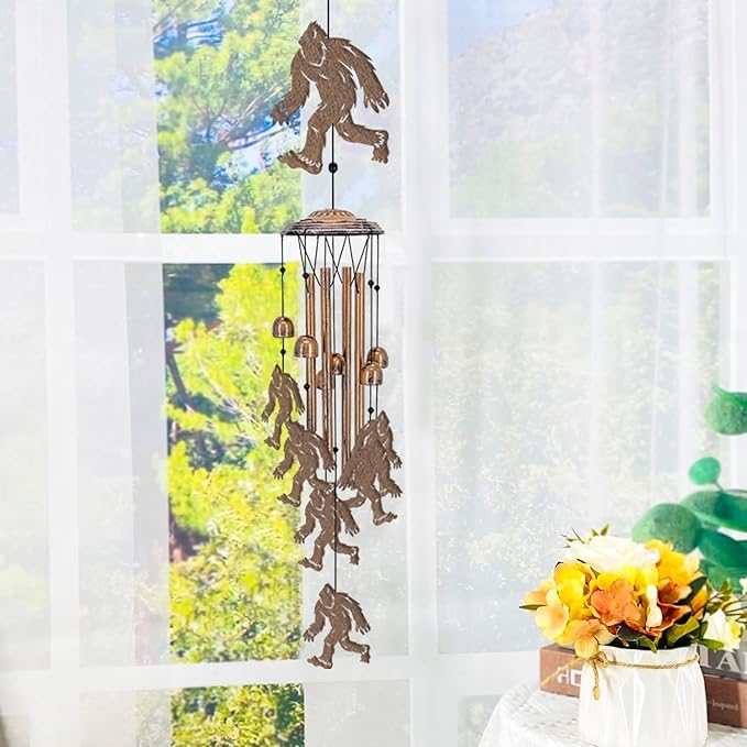 Bigfoot Wind Chimes Outdoor Sasquatch Decor, Deep Tone Soothing Melodic Tones Windchime, Memorial Wind Chimes for Outside with Big Foots Wind Catcher, Best Gifts for Men/Women Porch Garden Decoration