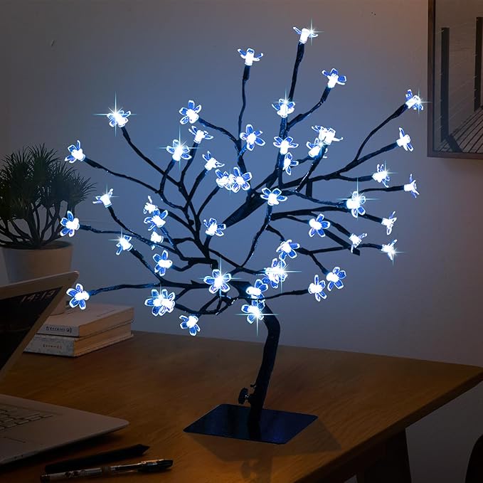 RGBW Cherry Blossom Tree Lights,LED Artificial Flower Bonsai Tree,16.2Inch Table Top Lamp 48 Multicolor Lights,Night Lights Lighted Artificial Twig Tree for Xmas Indoor Desktop Home Decor