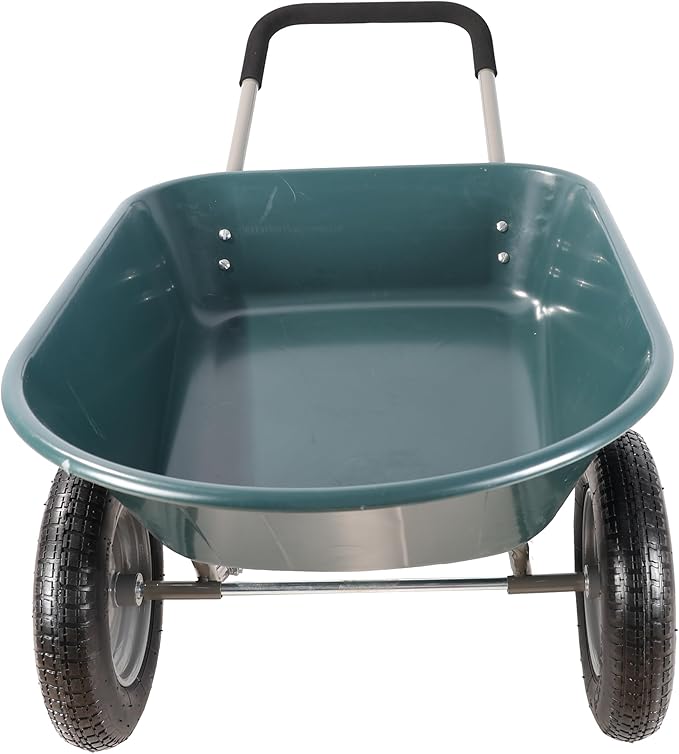 Red Metal Wheelbarrow, Easy Loading and Dumping Garden Cart with Steel Tray, Durable Heavy Duty Utility Trolley for Transporting, Soil, Sand (Green, 15 inch Inflation 2 Wheels)