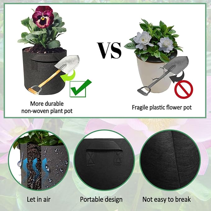 8Pack Lily Plant Pots for Pond, Thickened Nonwoven Plant Fabric Pots with Handles, Durable Breathe Reusable Fabric Plant Bags for Aquatic Plants, Potato, Carrot, Onion, Flower