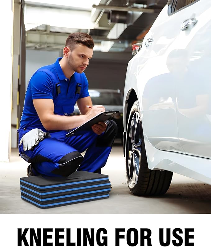1.1" Extra Thick Foldable Kneeling Pad Mechanic Mat with Handle & Belt & Tool Compartments, Soft Foam Knee Cushion for Gardening, Garage Work, Workshop Repairing, Yardwork (47.2" x 15.7")