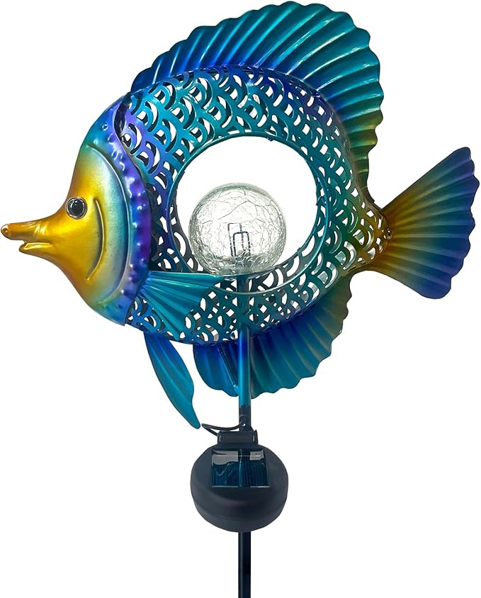 HONGLAND Solar Outdoor Lights -Metal Fish Decorative Stake- Garden Colorful LED Solar Path Lights for Lawn Path Yard Decoration Gift Idea