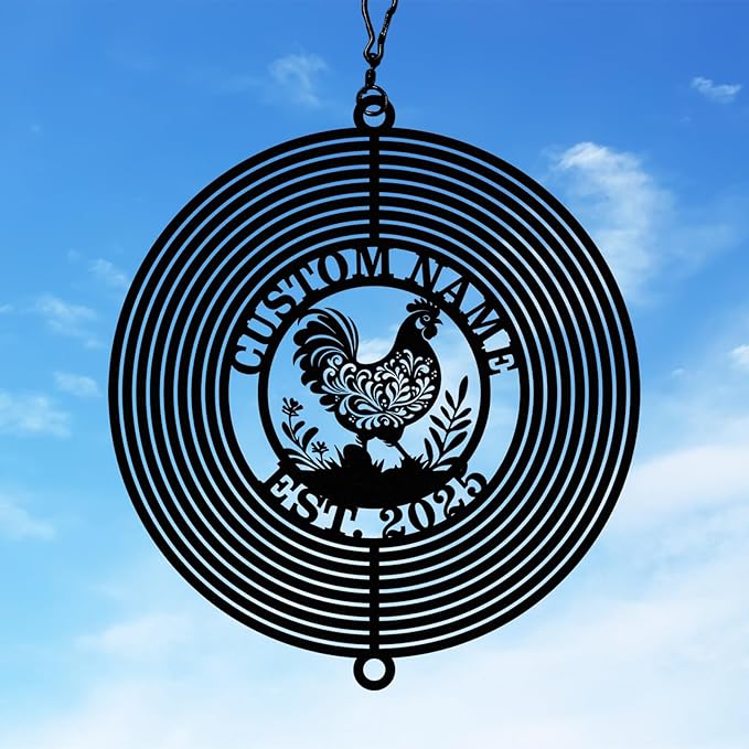 Personalized Metal Wind Spinners, Custom Name Garden Wind Spinners, Hanging Outdoor Decor, Farm Decor, Hanging Wind Spinner for Indoor Yard Lawn Patio Porch, Chicken Gifts for Women Men Color05