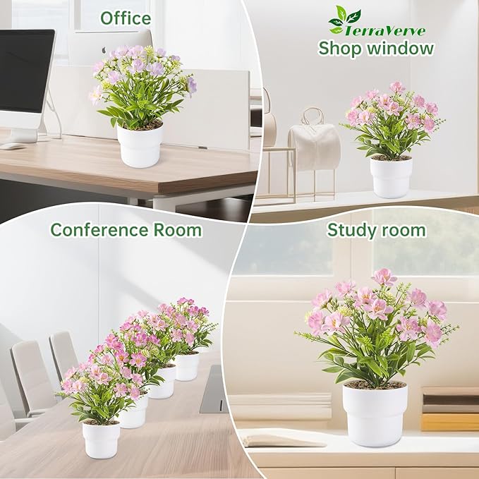 3-Piece Potted Artificial Freesia Flowers | Lifelike Indoor Plants for Home, Office, Bedroom, Bathroom Decor | Rustic Farmhouse Style Artificial Greenery
