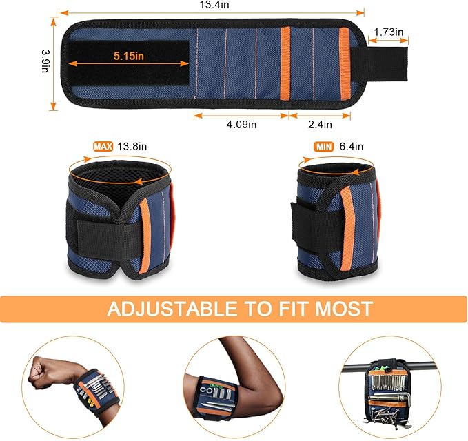 vidsel Magnetic Tool Holder Belt & Wrist-Band (15 N38 Magnets), Adjustable Work Gadget for Electricians/DIY/HVAC, Screws, Nails, Drill Bits Organizer, Birthday Gift for Men, Dad, Husband, Navy Blue