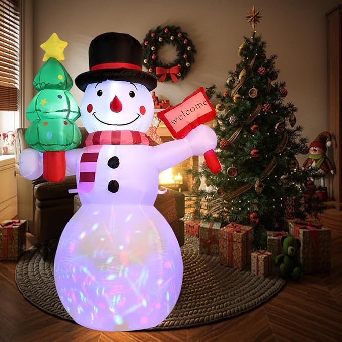 5Ft Christmas Inflatables Outdoor Decorations, Christmas Blow up Snowman with LED Lights, Winter Outside Decor for Holiday Party Yard Patio Garden Lawn, Xmas Tree