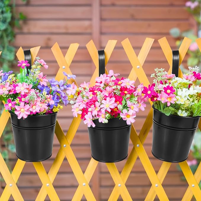 OGIMA 10pcs Hanging Flower Pots, Metal Iron Wall Planter Indoor/Outdoor for Railing Fence Balcony Garden Home Decoration with Detachable Hooks
