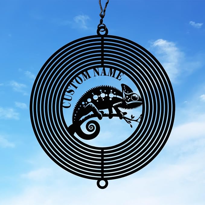 Personalized Wind Spinners Outdoor Chameleon, Custom Name Garden Wind Spinners, Hanging Outdoor Decor, Yard Art, Metal Hanging Wind Spinner for Indoor Lawn Patio Porch, Customized Gifts Color07