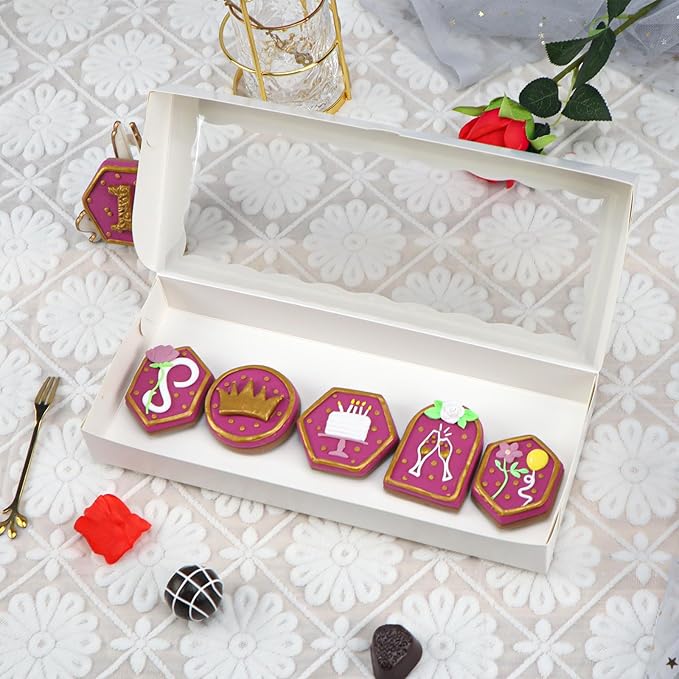 50pcs 12x5x1.5Inches White Bakery Boxes with Window Cookies Boxes Chocolate Truffle Boxes Macaron Boxes Cakesickle Boxes Browines Treat Boxes for Christmas Valentine's Easter Mother's Day