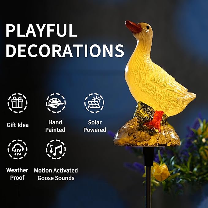 Solar Porch Goose Statue Garden Decor, 29 inch with Motion-Activated Sound Outdoor Decorative Garden Stake Lighting for Lawn Patio Yard Balcony - Unique Goose Gift for Garden Lovers