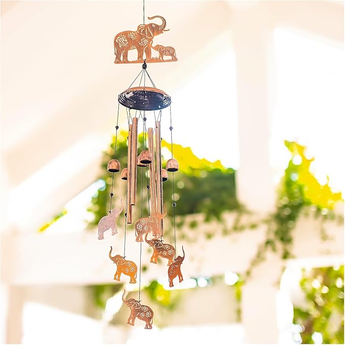 Elephant Wind Chimes Outdoor Elephant Gifts for Women Men Mom Dad Best Birthday Unique Gardening Gifts Metal WindChimes for Outside/Indoors, Lawn, Patio, Home, Yard Decor, Garden Decorations