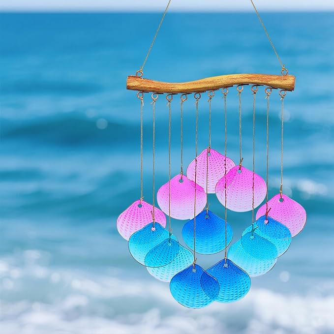 Glass Shell Wind Chimes for Outdoor Decor -Durable Windchimes for Garden, Porch, and Outside Spaces, Unique Handmade Outdoor Wind Chimes, Yard Decorations