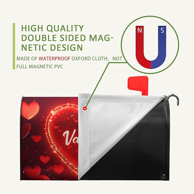 Valentine's Day Mailbox Covers Magnetic Standard Size 21x18 Inch Red Heart Mailbox Cover Love Post Letter Box Wraps for Outdoor Garden Decorations