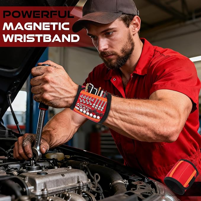 Stocking Stuffers for Men, Magnetic Wristband with 15 Powerful Magnets, Hands-Free Tool Holder for Screws, Nails, Bits, Adjustable & Breathable - Ideal Christmas Gift for Dad, Husband