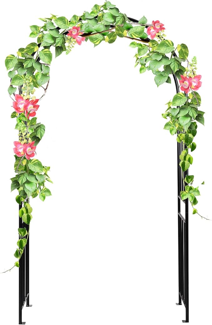 Giantex Garden Arbor, 7.2FT Wedding Arch Garden Trellis with 8 Stakes, Metal Garden Arch for Climbing Plants Vines Rose, Outdoor Archway for Wedding Bridal Party Lawn Decoration, Easy Assembly