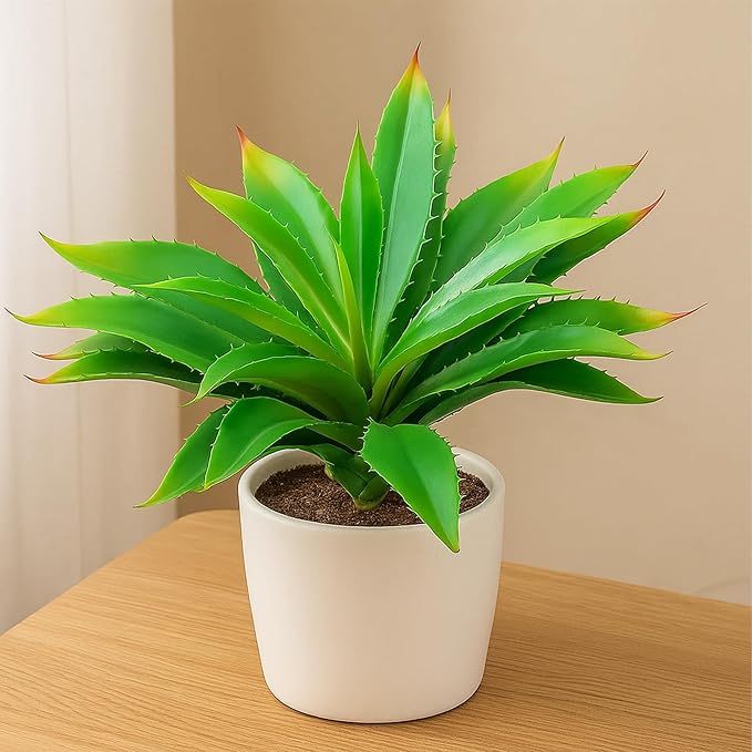 Large 12.6" Artificial Succulents Aloe Plants Real Touch Fake Flowers Unpotted, Fake Agave Perfect for Home, Wedding, Festival Arrangement (1, Green-Red)