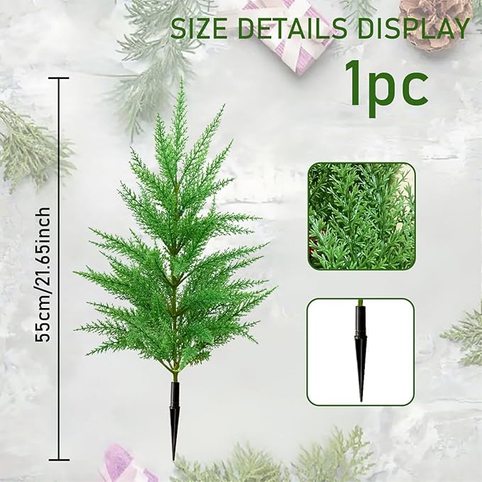 Green Pine Christmas Tree Stake Realistic Decorative Berry Artificial Plants Garden Stakes with Ground Spike (Green 1, One Size)