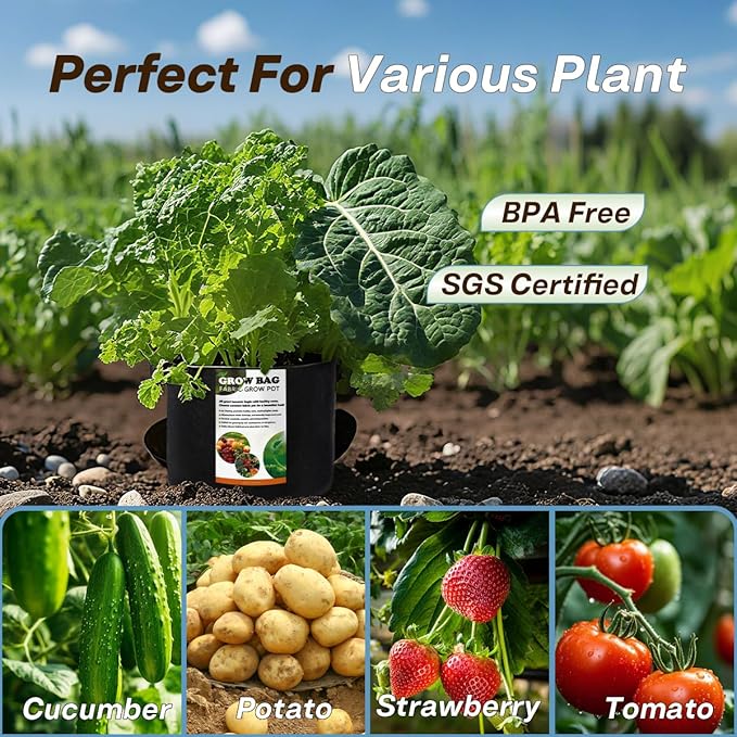 10 Packs 7-Gallon Grow Bags, Heavy-Duty Thickened Non-Woven Fabric. for Planting Plants, Suitable for Indoor, Outdoor, Garden and Underground. Black.