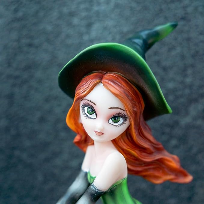 Fairy Figurine Set, Purple and Pink Wings, Green Witch Resin Statue - Riding Broom Flying Style Home Decor Magician Theme Collectibles Christmas/Halloween Party Decoration Gifts