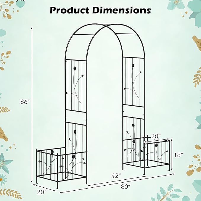 Giantex Garden Arch Trellis with Planters, 86'' Metal Arbor Pergola for Climbing Plants Rose, Heavy-Duty Outdoor Archway for Wedding Party Ceremony Pathway Garden Yard Lawn Decoration