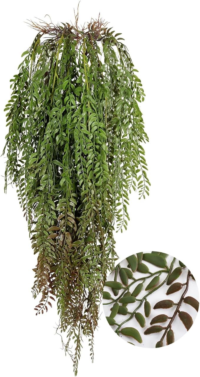 RECUTMS 2 Pcs Fake Plants Hanging Artificial Hanging Plants Faux Ivy Vine Leaves Faux Plants Wall Greenery Home Garden Wedding Party Indoor Outdoor Decorations(Green Brown)