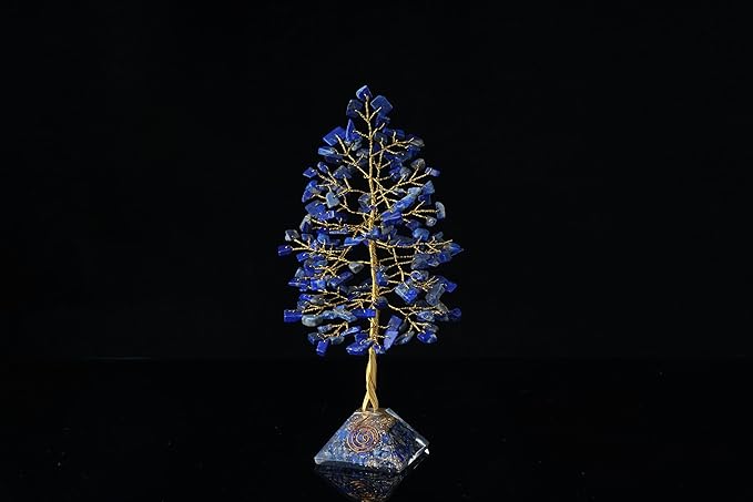 Lapis Lazuli Crystal Tree with Orgone Pyramid Base Blue Desk Decor Healing Crystals Bonsai Tree Blue Gifts for Women Office & Shelf Home Room Decor For Mom Sister Girlfriend Present Housewarming