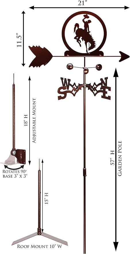 SWEN Products Wyoming Bucking Horse Weathervane (Adjustable Mount Include)