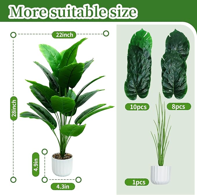 28“ Fake Plant Artificial Banana Tree for Room Decor, Faux Potted Plants Indoor for Home Living Bedroom Aesthetic Farmhouse Dorm Office Classroom and Outdoor Garden Porch Balcony Decor