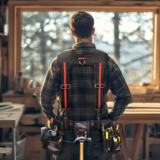 Heavy Duty Tool Belt with Padded Suspenders – Adjustable Construction Tool Rig with Multi-Pouch System – Framing & Electrician Waist Belt for Men(Adjustable one sizeZ)