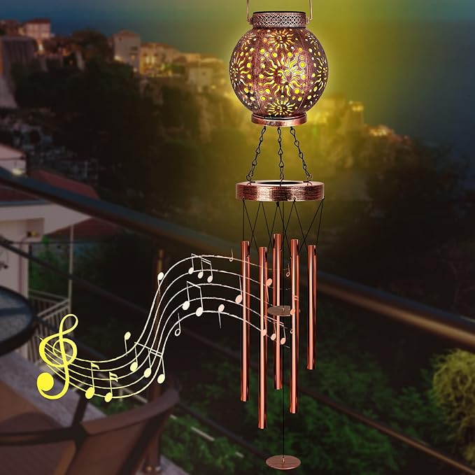 YHmall Solar Wind Chimes for Outside, 38" Sun Gifts for Mom, Memorial Wind Chimes for Women, Hanging Solar Lantern Windchimes Outdoors for Patio Yard Garden Decor