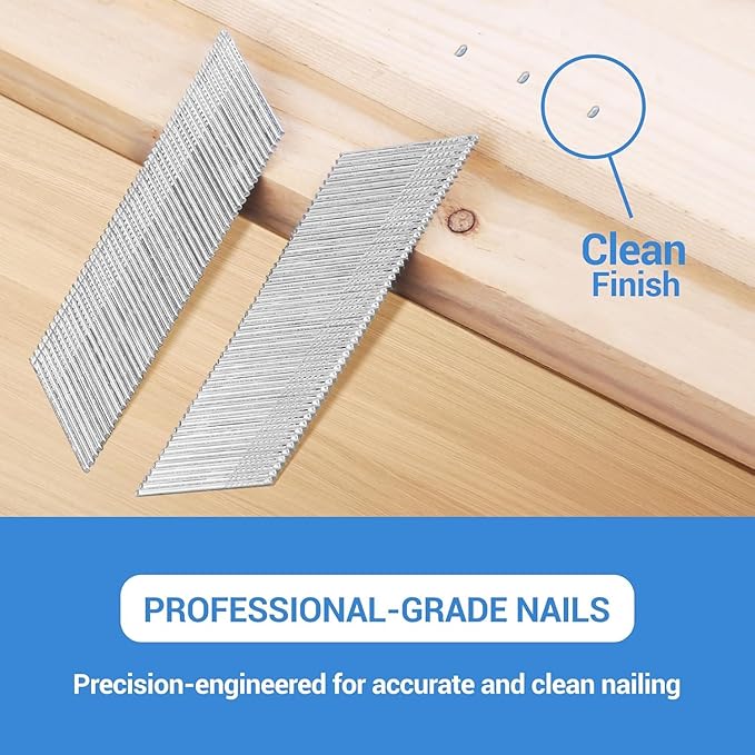 meite 15 Gauge 34 Degree Angled Finish Nails, 1-1/2 Inch Leg Galvanized No-rust Finishing Nails for Nailer Gun, Glue-Collated Trim Nails for Baseboard Crown Cabinet Window Molding, 2 Boxes x 2,000PCS