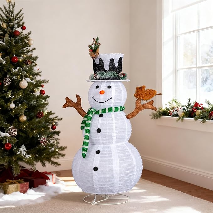 VINGLI 4FT Lighted Snowman Christmas Decorations Outdoor Indoor, Prelit 90 LED Snowman Home Yard Decor with Stakes, Weatherproof Xmas Holiday Winter Front Porch Lawn Garden Patio Pathway Display