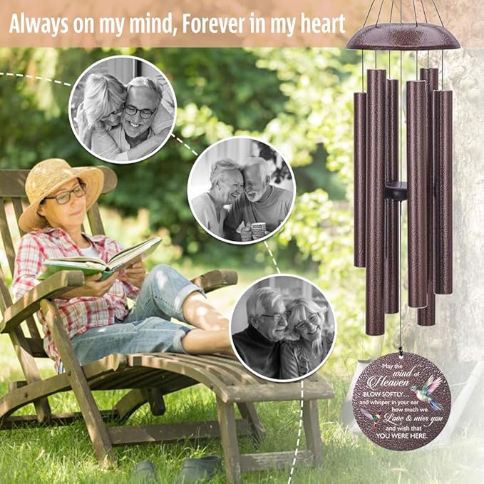 Sympathy Wind Chimes, 36inch Personalized Hummingbird Wind Chime, Memorial Gifts for Loss of Loved One, Wind Chimes in Loving Memory of Dad/Mom (Produced in USA)