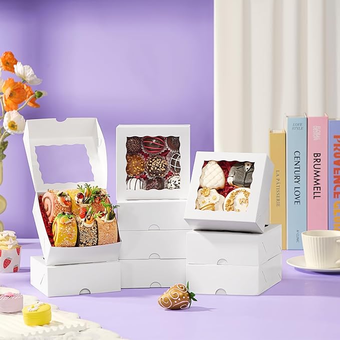 50pcs 5x5x2 Inch Window Boxes - Fits Cookies, Soap, Chocolate, Macaron, Cake & Gift Goodies