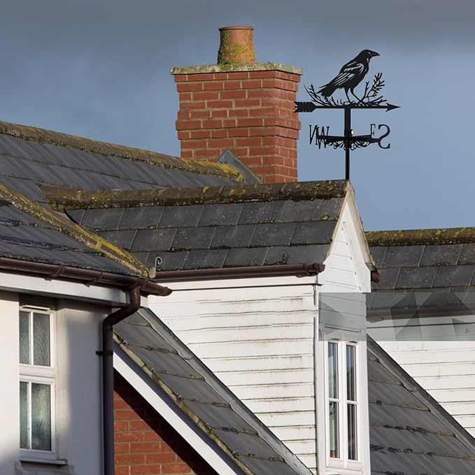 Crow Weathervane Metal Wind Vane Weathercock Garden Decoration Wind Direction Indicator Stake Roof Mount Ornament for Farmhouse Yard Outdoor