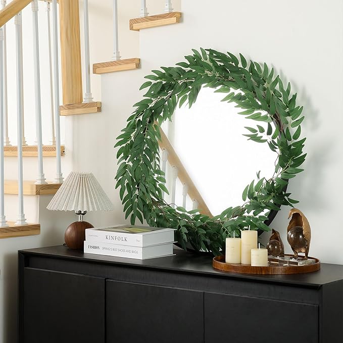 Mizii 2 Strands Artificial Vines Willows Garland 78" Fake Vine Italian Ruscus Silk Green Leaves Faux Hanging Plants Greenery Decoration for Table Centerpieces Home Room Party Wedding Decor (Willows)